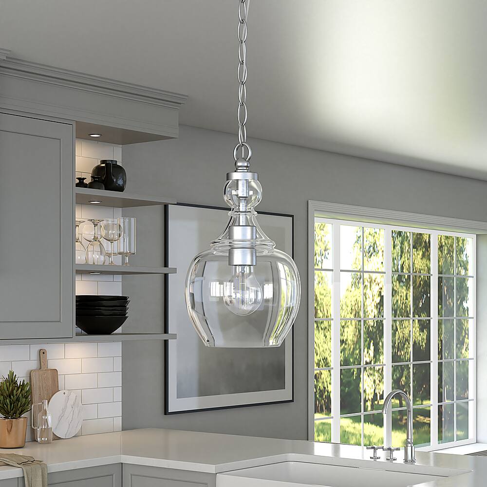 Alt View 11. Hudson&Canal - Verona 7" Clear Glass Pendant - Brushed Nickel.