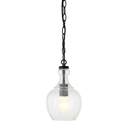 Front. Hudson&Canal - Verona 7" Seeded Glass Pendant - Blackened Bronze.