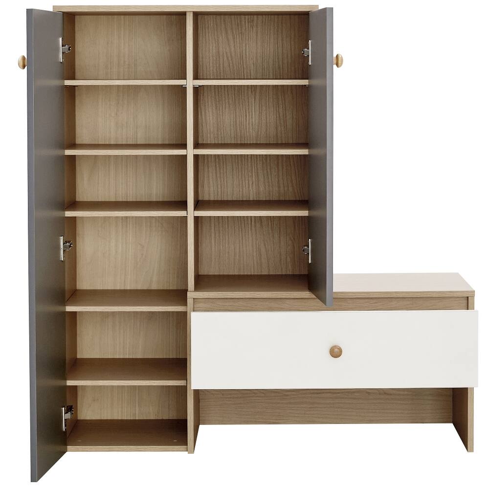 Alt View 1. Loheer - Loheer 12 Pair Shoe Cabinet, 43.25"H Shoe Storage Organizer with Bench, White & Gray - White, Grey, Natural.