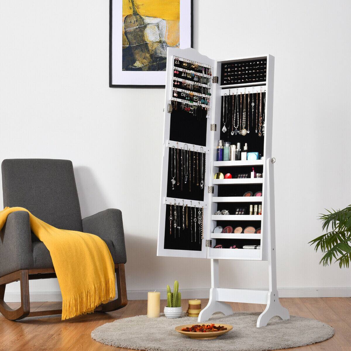 Alt View 8. Ecooso - Lockable Mirrored Jewelry Armoire Cabinet with Full-Length Mirror and Storage Organizer.