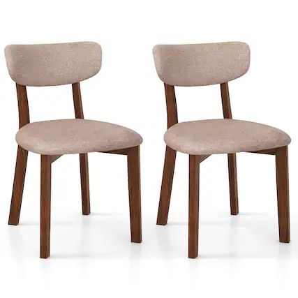 Front. Costway - Costway Upholstered Dining Chairs Set of 2 with Solid Rubber Wood Frame, Curved Backrest - Brown.