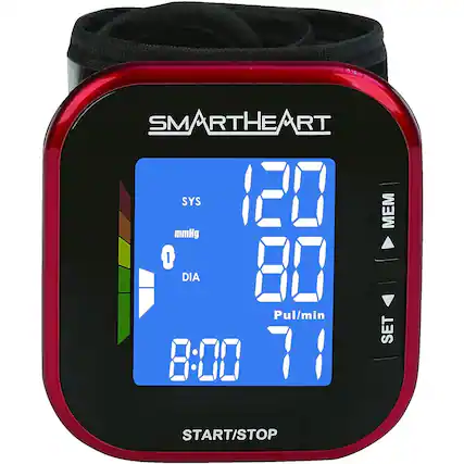 SMARTHEART
SYS 120 mmHg
DIA 80
Pul/min 71
MEM 8:00
START/STOP