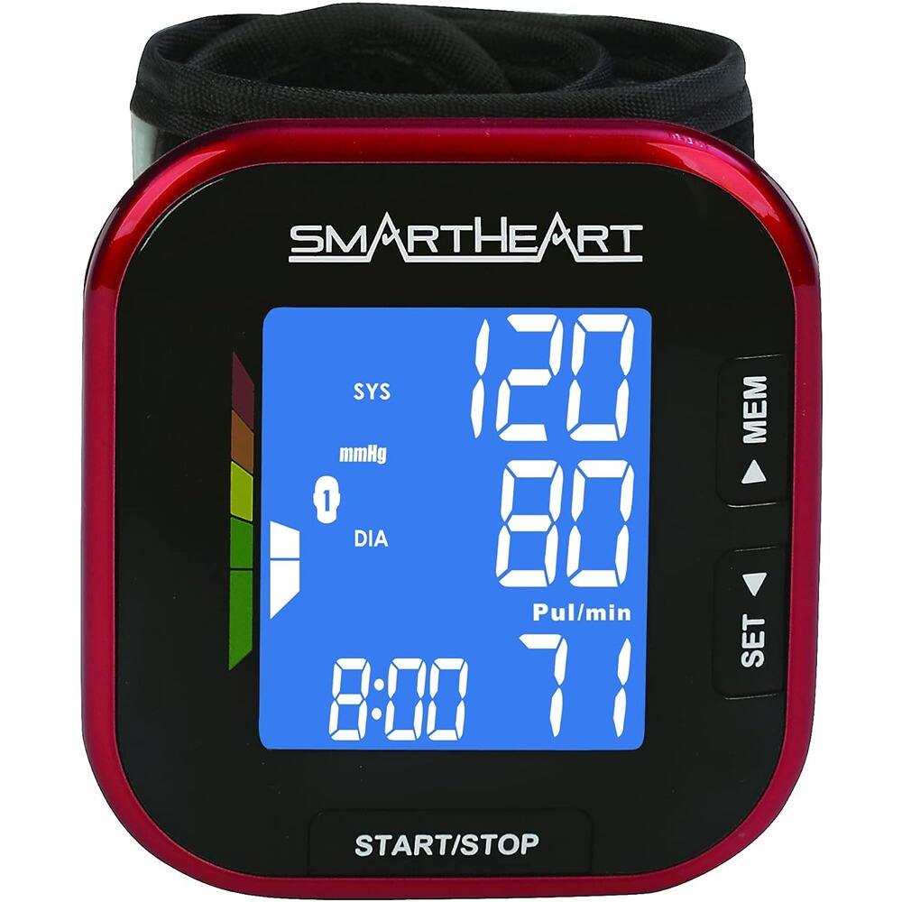 SMARTHEART

SYS 120 mmHg  
DIA 80  
Pul/min 71  
MEM 8:00  
START/STOP