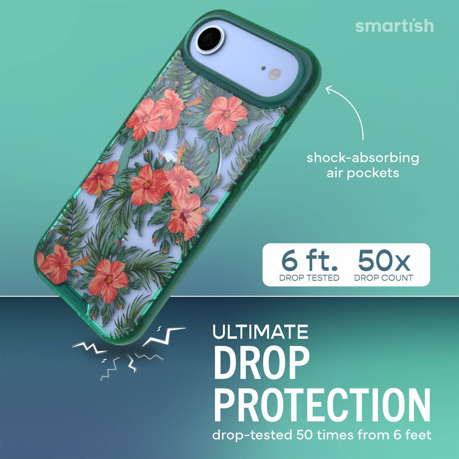 smartish  
shock-absorbing air pockets  
6 ft. 50x DROP TESTED DROP COUNT  
ULTIMATE DROP PROTECTION drop-tested 50 times from 6 feet