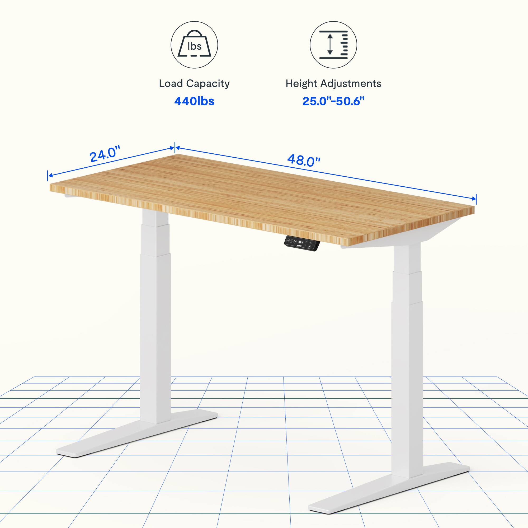 Load Capacity: 440lbs  
Height Adjustments: 25.0"-50.6"  
Table Dimensions: 24.0" x 48.0"