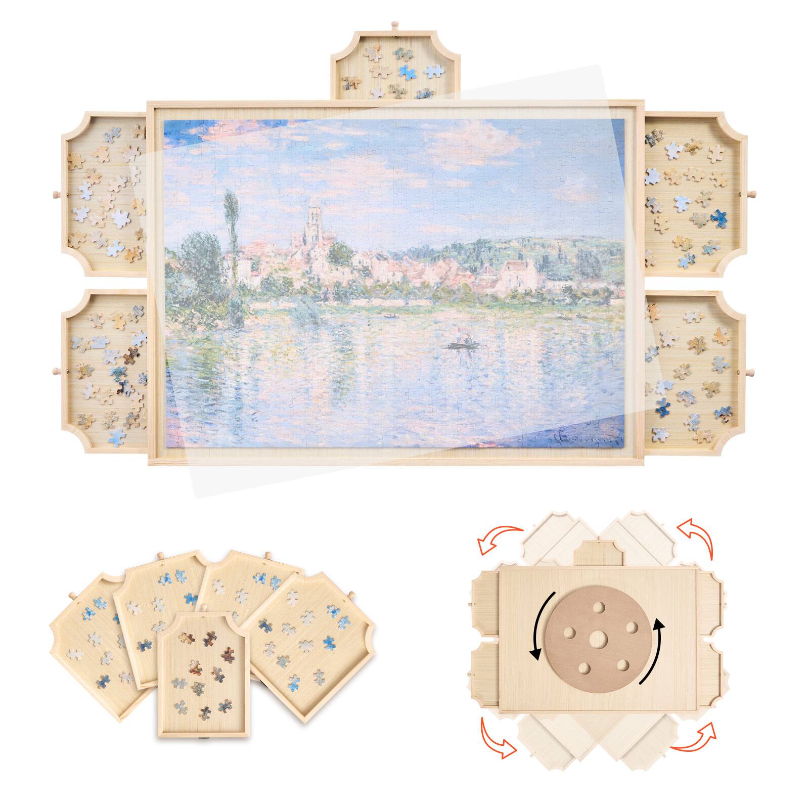 Front. VEVOR - 1000 Piece Rotating Puzzle Board with 5 Drawers and Cover, 29x21 in Portable Wooden Table.