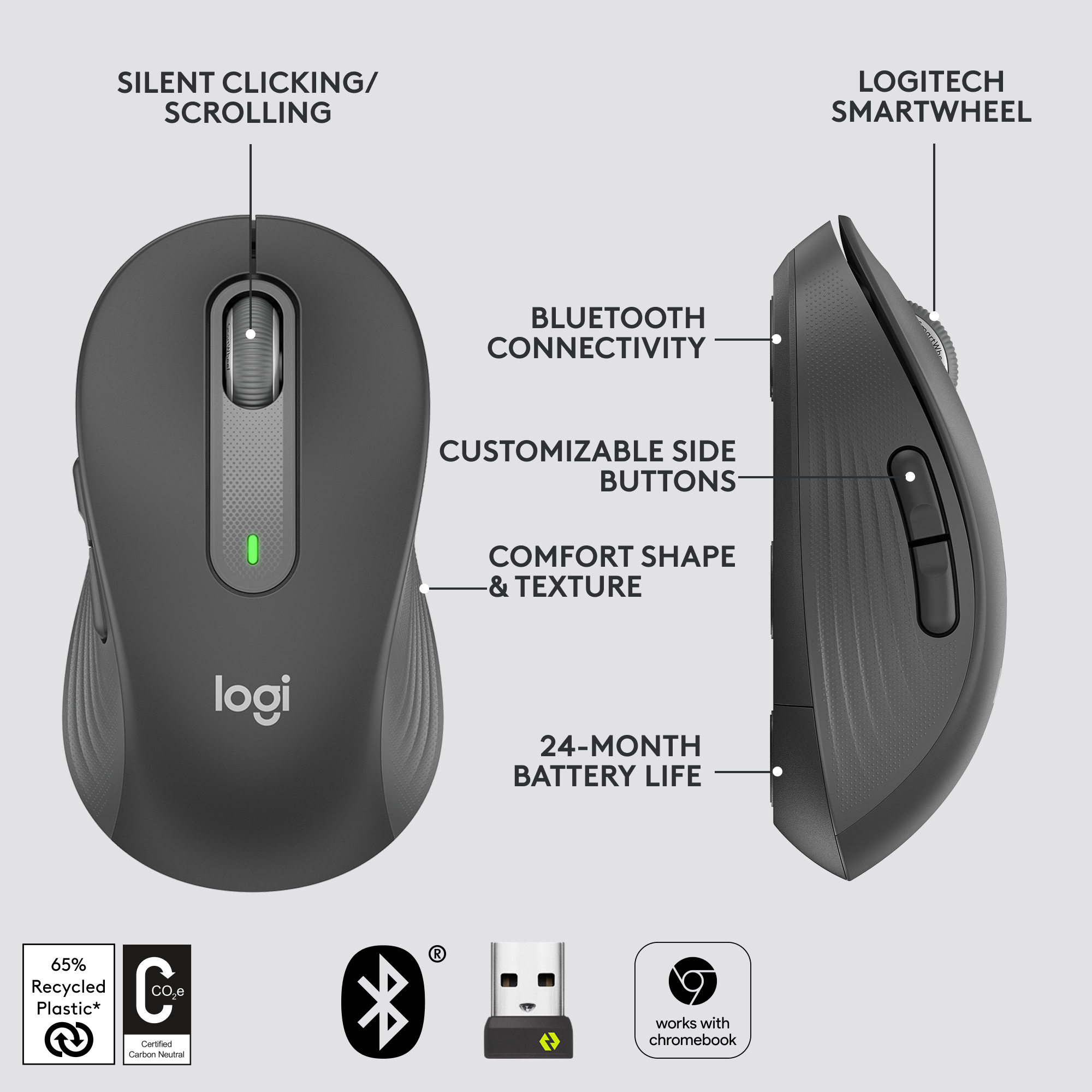 Logitech Signature M650 L cordless mouse for Leftie, southpaw