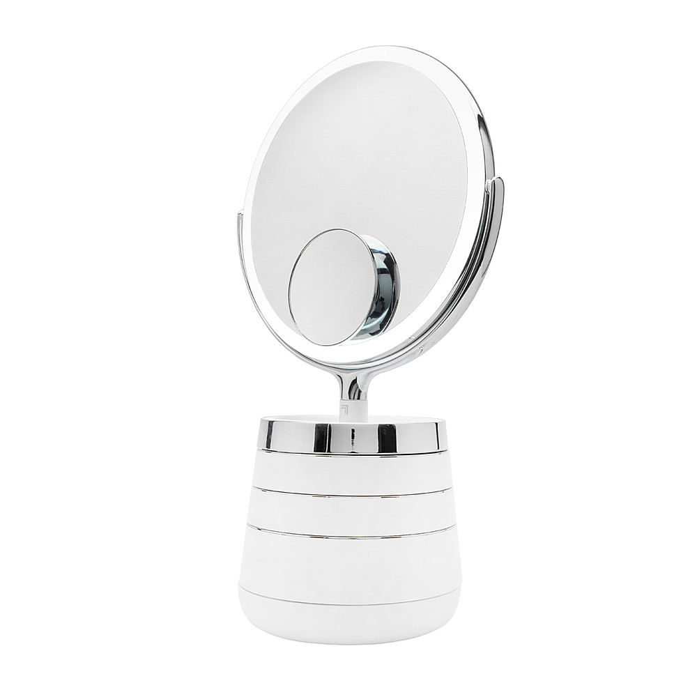 Left View: Sharper Image - Spastudio Vanity Plus 10-Inch LED Mirror with Storage - White