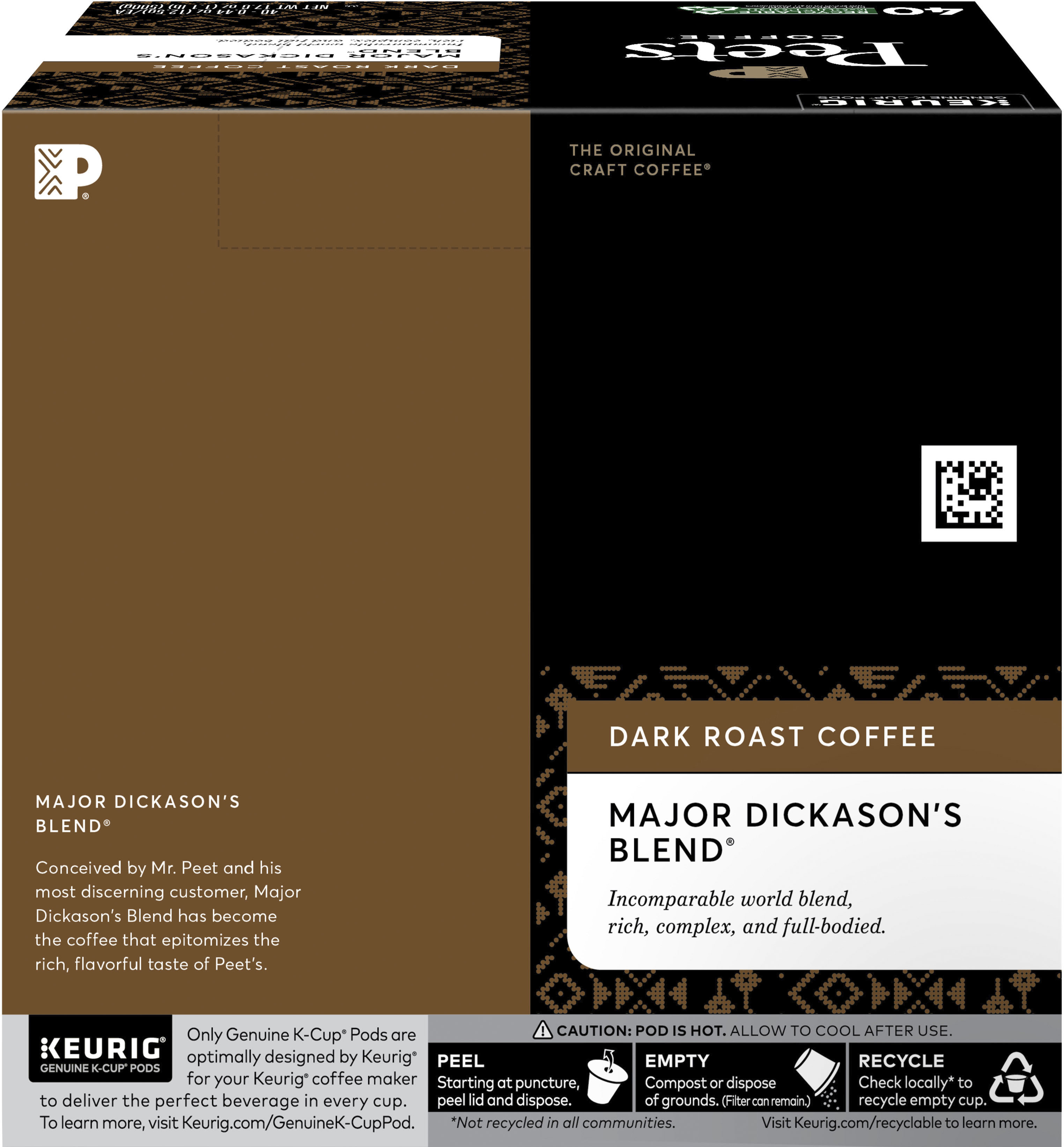 Peet's Coffee Coffee, Dark Roast, Major Dickason’s Blend, K-Cup Pods - 48 pack, 0.44 oz pods