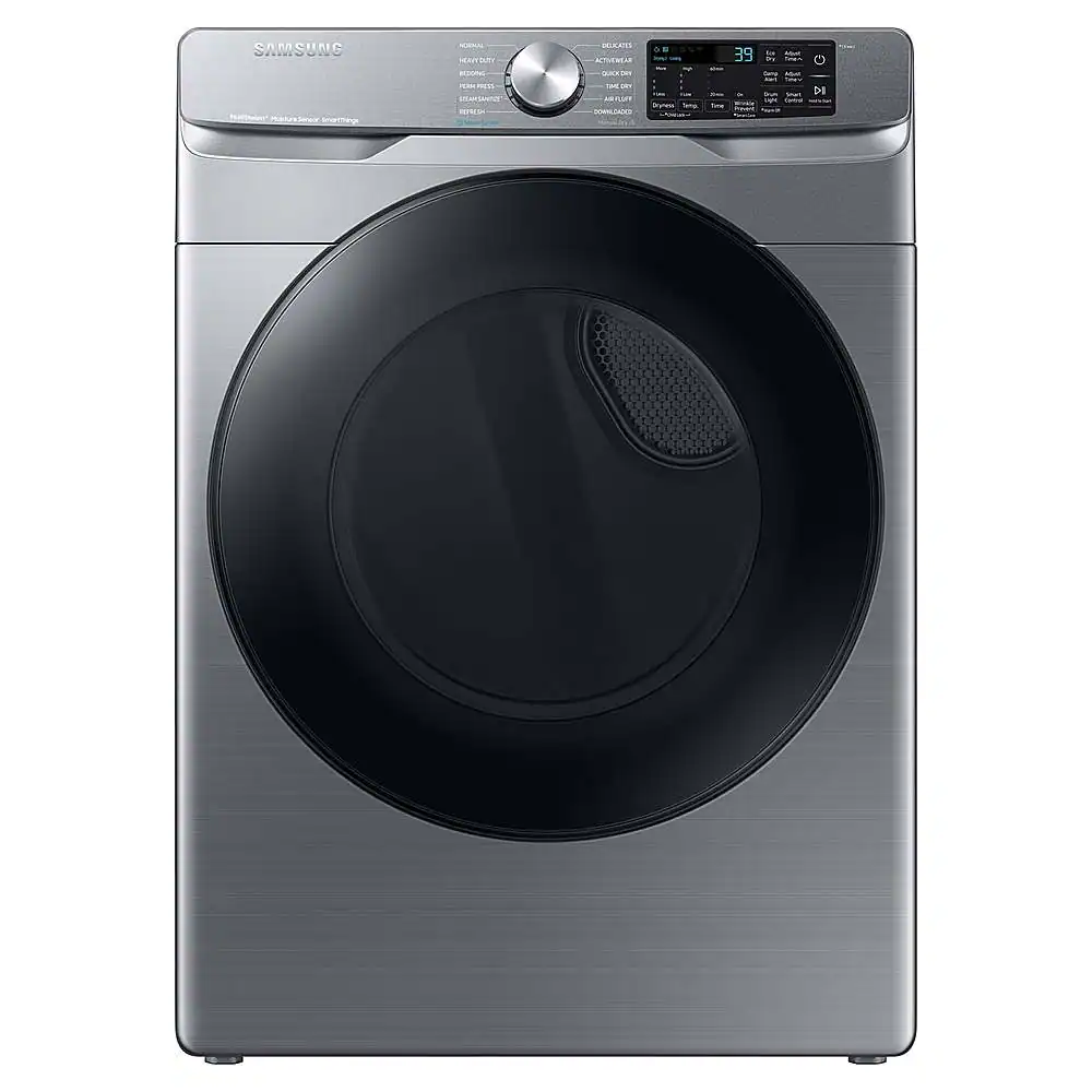 Front. Samsung - 7.5 Cu. Ft. Stackable Smart Gas Dryer with Steam Sanitize+ - Platinum.