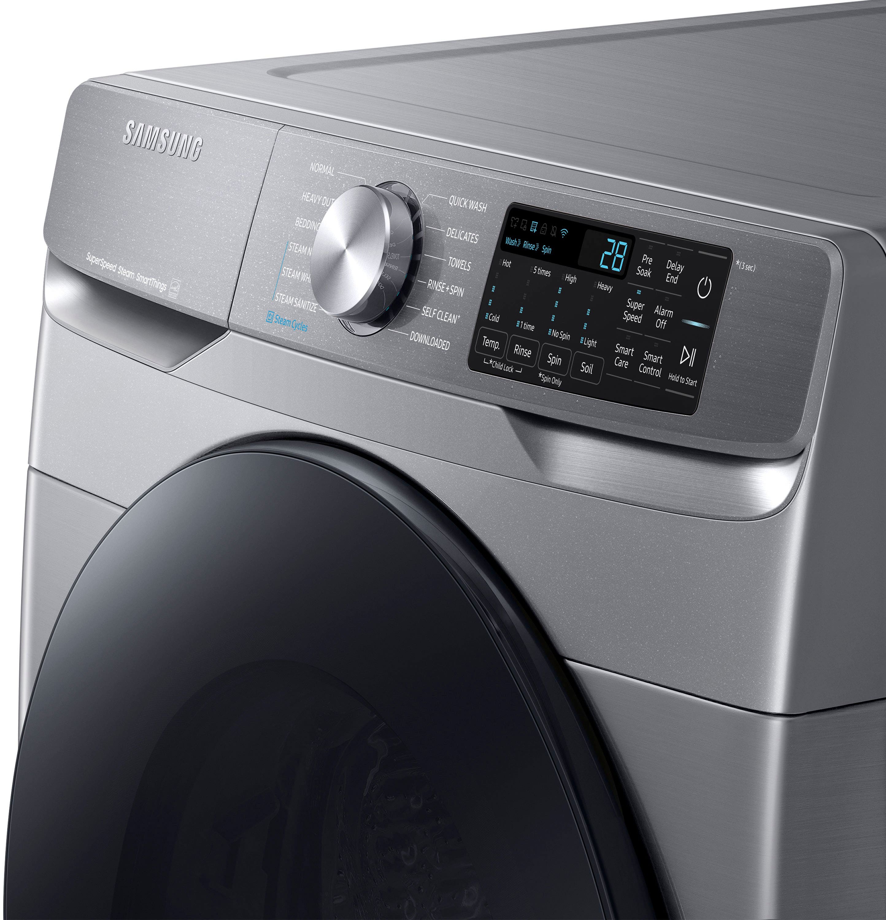 Alt View 18. Samsung - 4.5 Cu. Ft. High-Efficiency Stackable Smart Front Load Washer with Steam and Super Speed Wash - Platinum.
