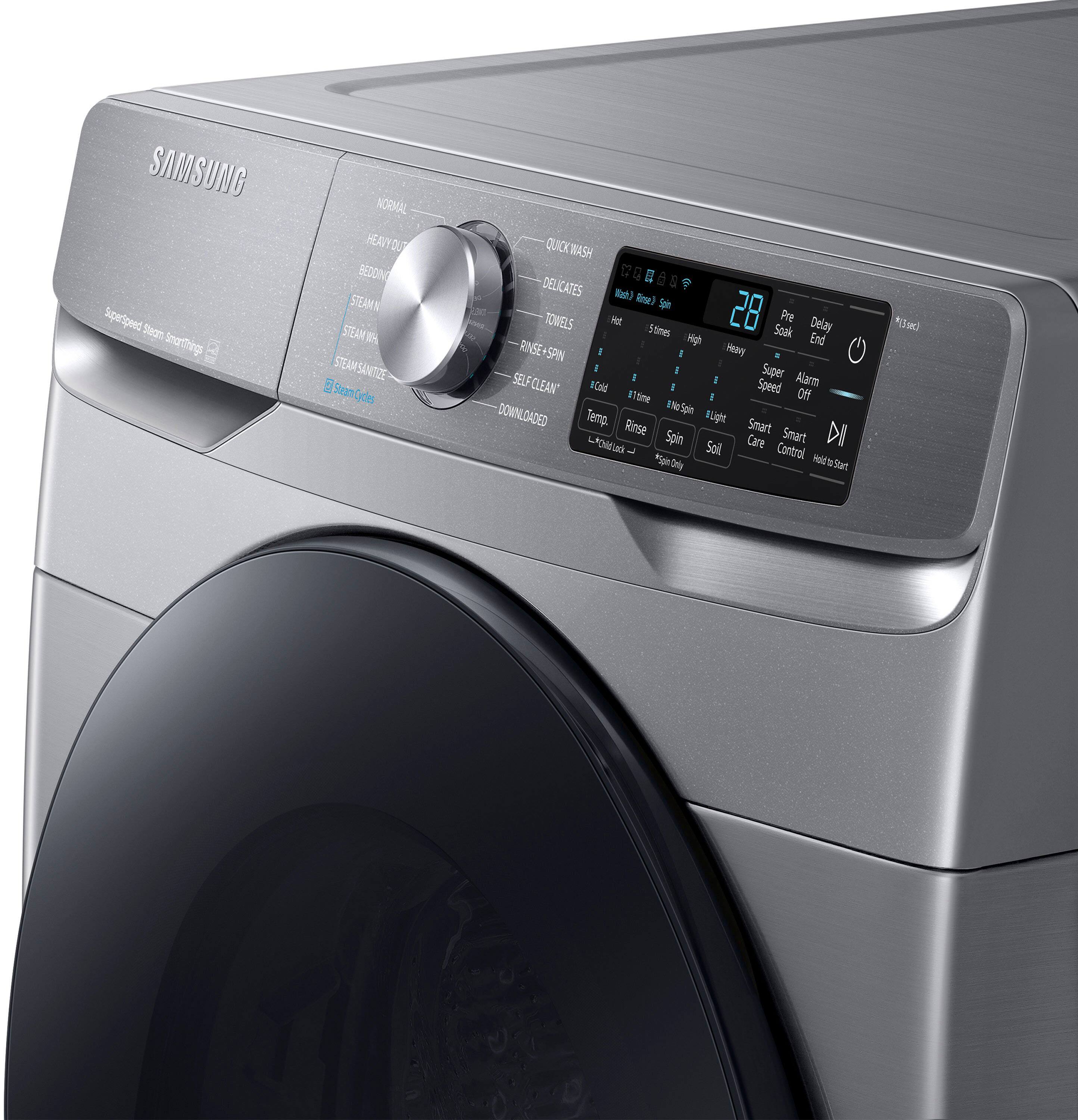 Alt View 18. Samsung - 4.5 Cu. Ft. High-Efficiency Stackable Smart Front Load Washer with Steam and Super Speed Wash - Platinum.