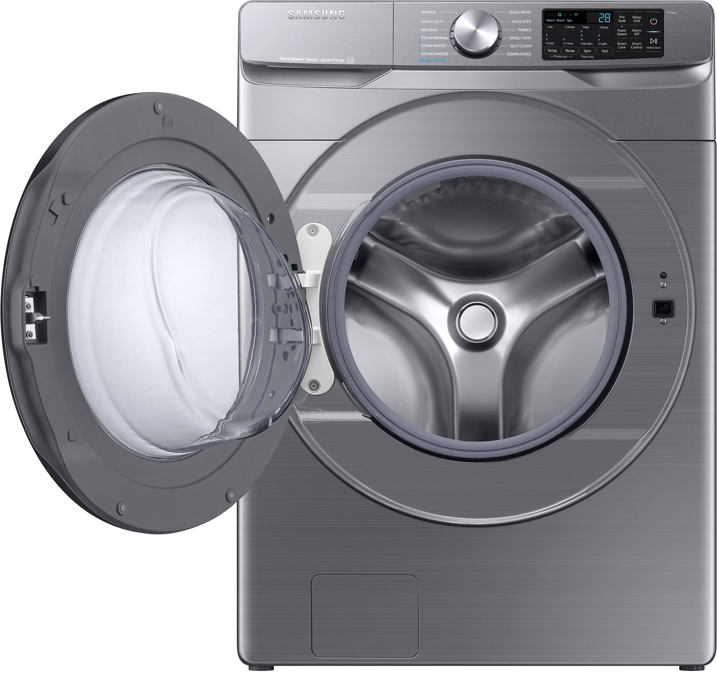 Alt View 20. Samsung - 4.5 Cu. Ft. High-Efficiency Stackable Smart Front Load Washer with Steam and Super Speed Wash - Platinum.