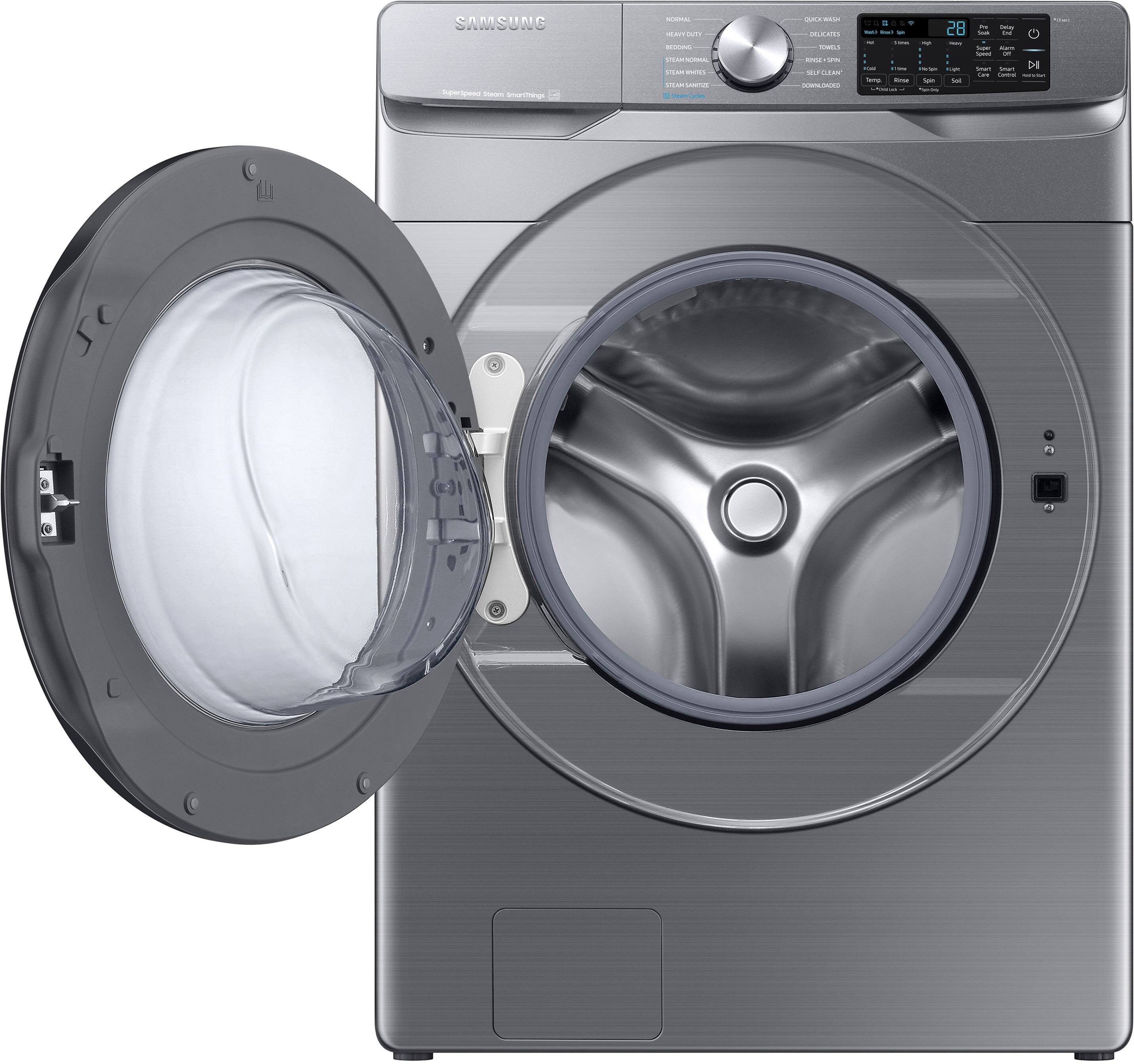 Alt View 20. Samsung - 4.5 Cu. Ft. High-Efficiency Stackable Smart Front Load Washer with Steam and Super Speed Wash - Platinum.