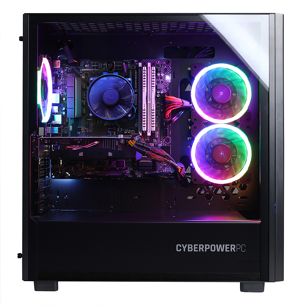 Left View: CyberPowerPC - Gamer Master Gaming Desktop - AMD Ryzen 7 5700G - 16GB Memory - AMD Radeon RX 6600 XT - 2TB HDD + 500GB SSD - Black