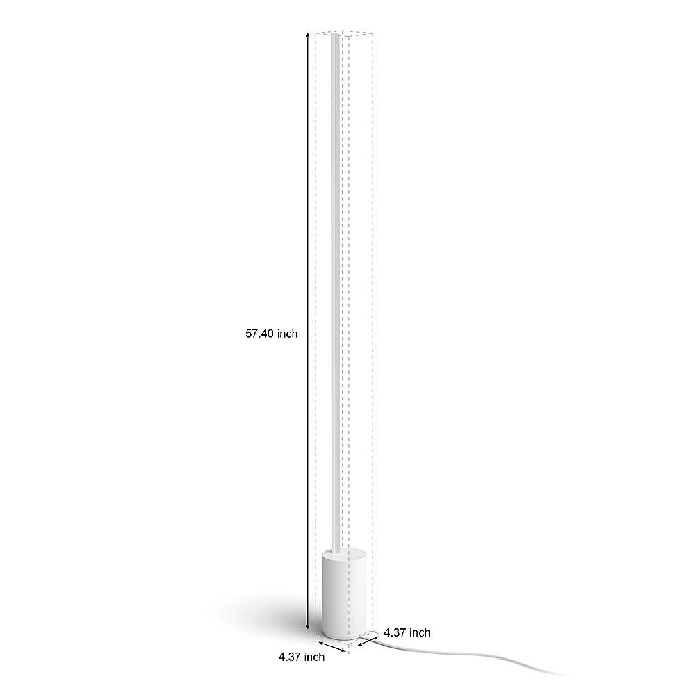 The text on the image reads "57.40 inch 4.37 inch 4.37 inch." However, it is not clear what the measurements are referring to. The image shows a tall, thin object, possibly a pole or a light fixture, with a measurement of 57.40 inches and a smaller measurement of 4.37 inches. The third measurement of 4.37 inches is also present, but it is not clear what it represents.