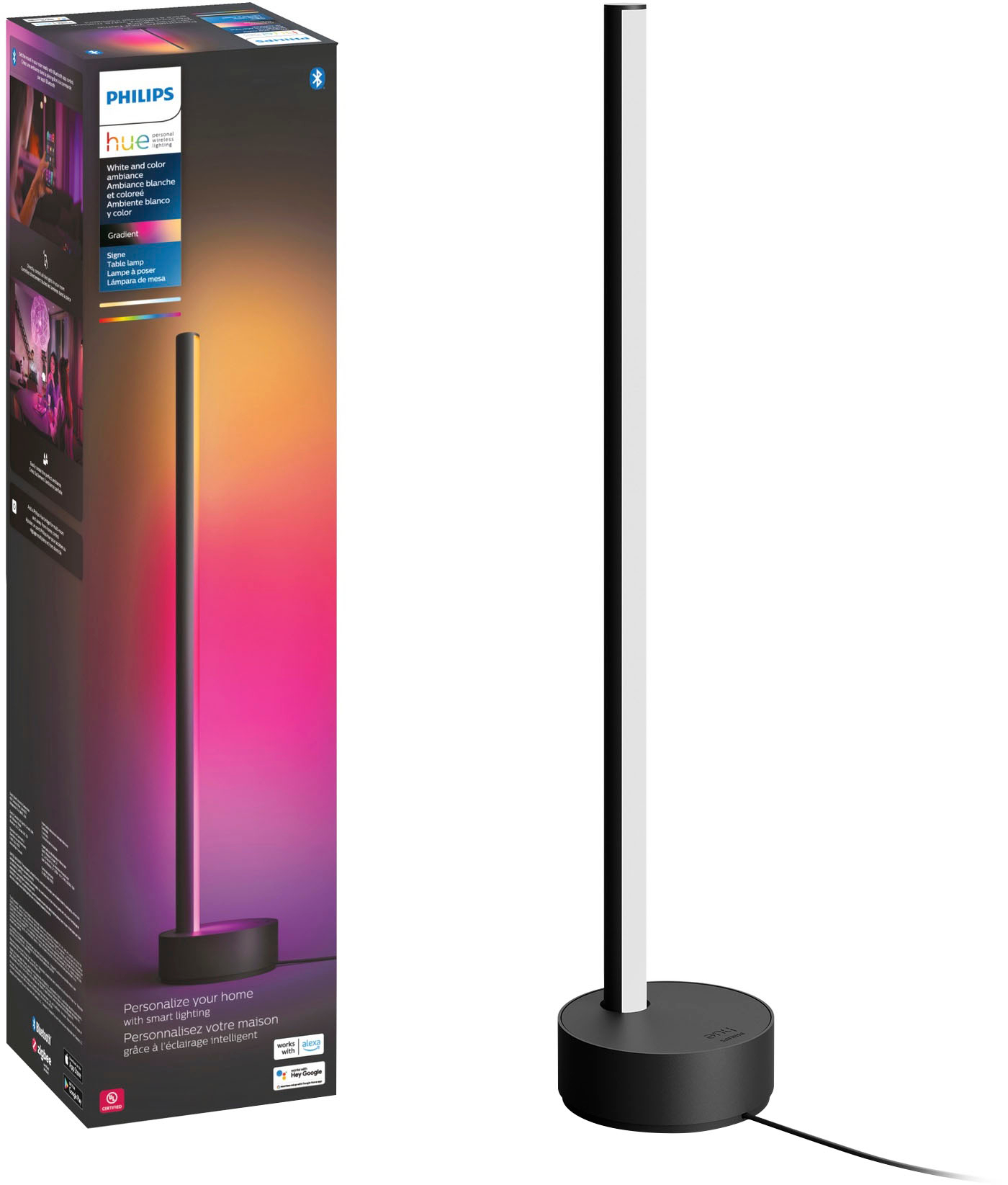Philips Hue Gradient Signe Table Lamp, Compatible with Alexa, Apple Homekit  and Google Assistant, Bluetooth Compatible, Flowing Multicolor Effect,  White 