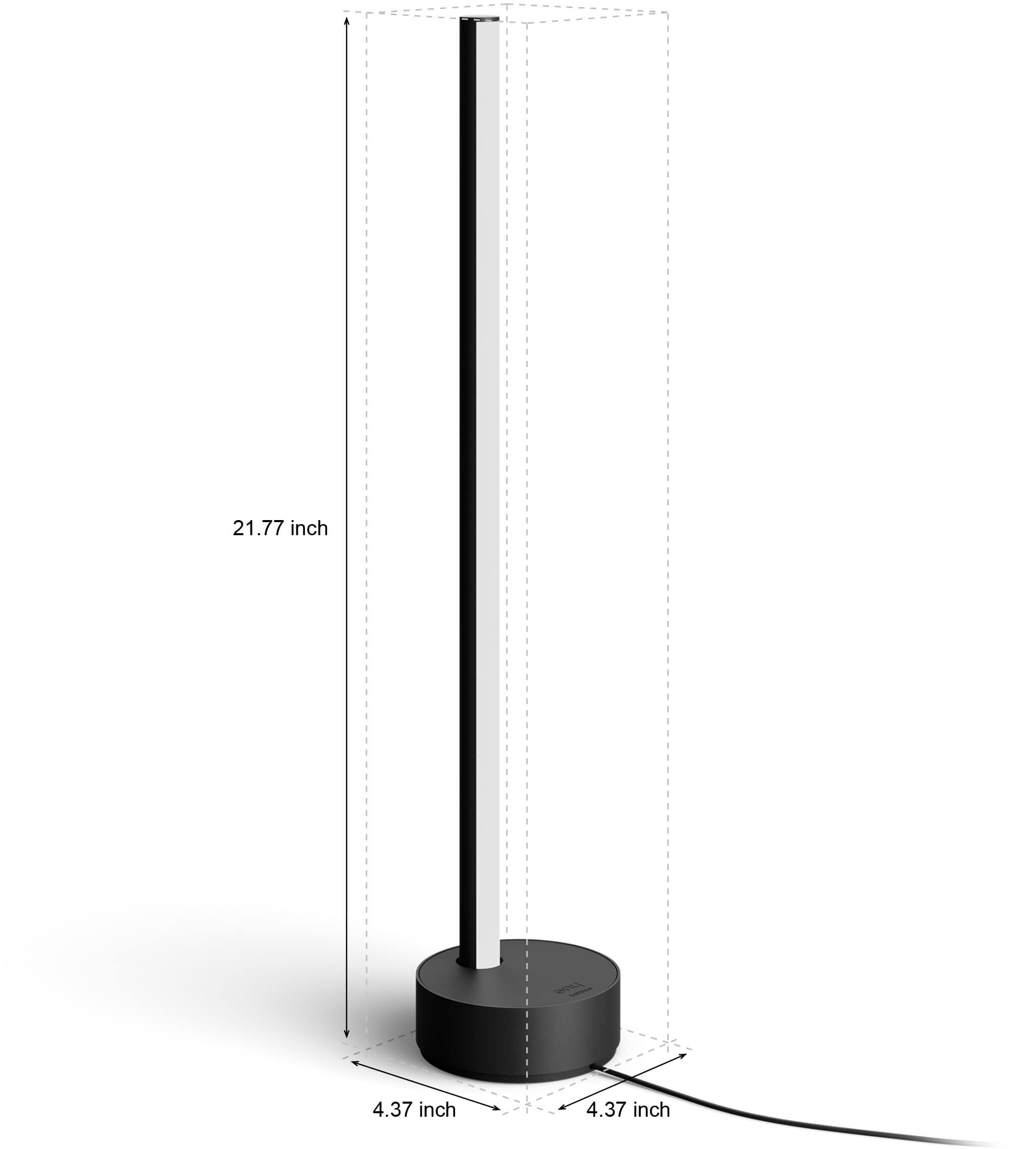 The image shows a black lamp post with a height of 21.77 inches. The post is 4.37 inches in diameter.