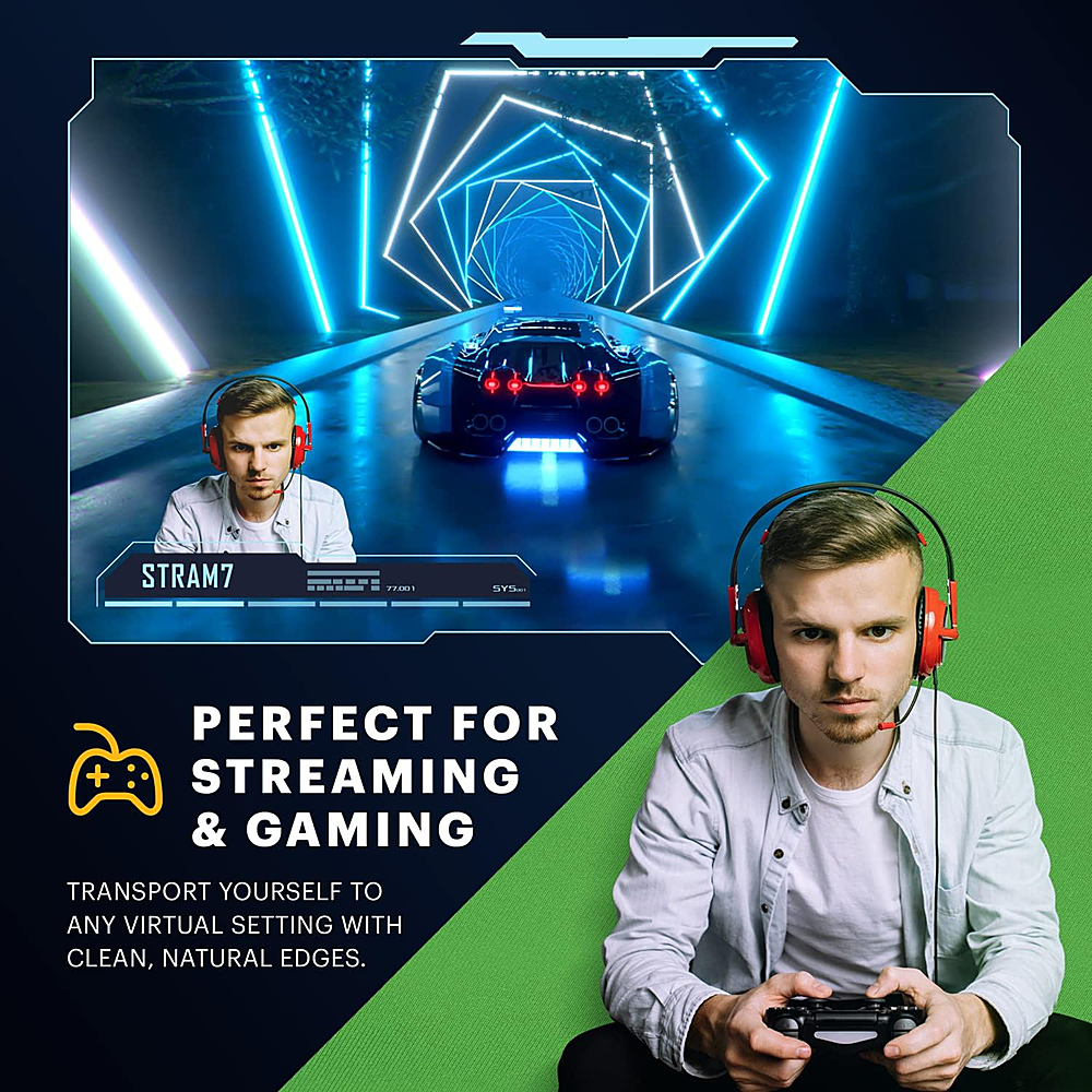 The text on the image is already grouped and corrected. It reads: "PERFECT FOR STREAMING & GAMING. Transport yourself to any virtual setting with clean, natural edges."