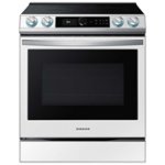 Front. Samsung - BESPOKE 6.3 cu. ft. Smart Bespoke Slide-in Electric Range with Smart Dial, Air Fry & Wi-Fi - White Glass.
