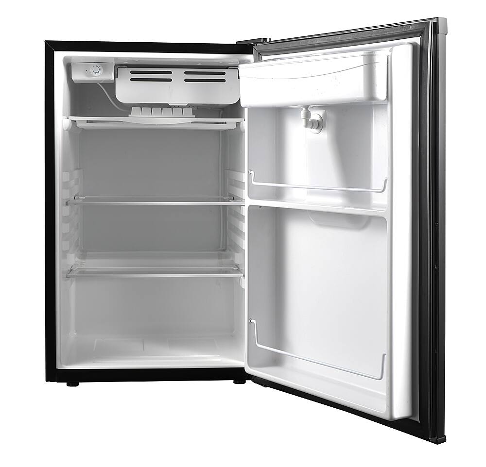 Left. Frigidaire - Retro Compact Mini Fridge, Chrome Handles, 4.5 Cu Ft, Built-in Water Dispenser - Black.