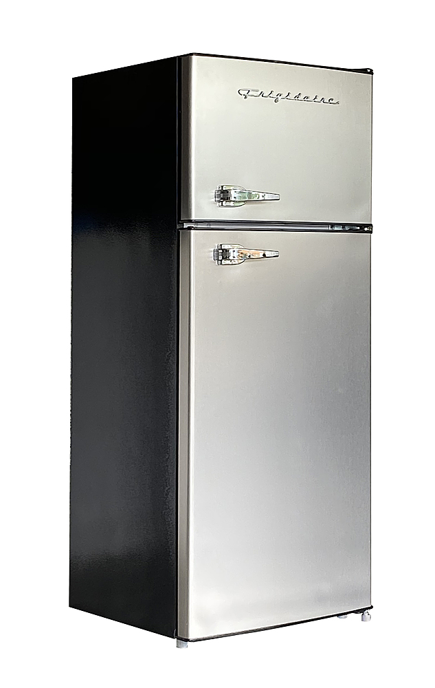 Angle View: Frigidaire 7.5 cu ft, 2-Door Apartment Size Refrigerator with Top Freezer, Platinum Series, Stainless Steel