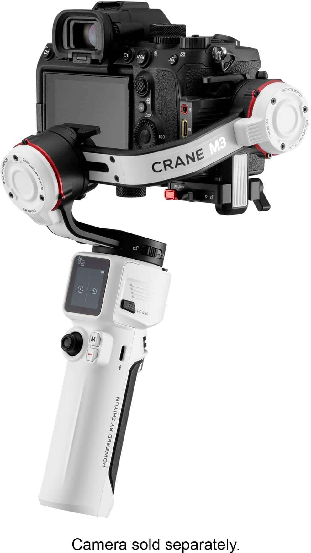 Alt View 12. Zhiyun - Crane M3 3-Axis Gimbal Stabilizer for Smartphones, Action Cameras, and Mirrorless Cameras with detachable tri-pod stand - White.