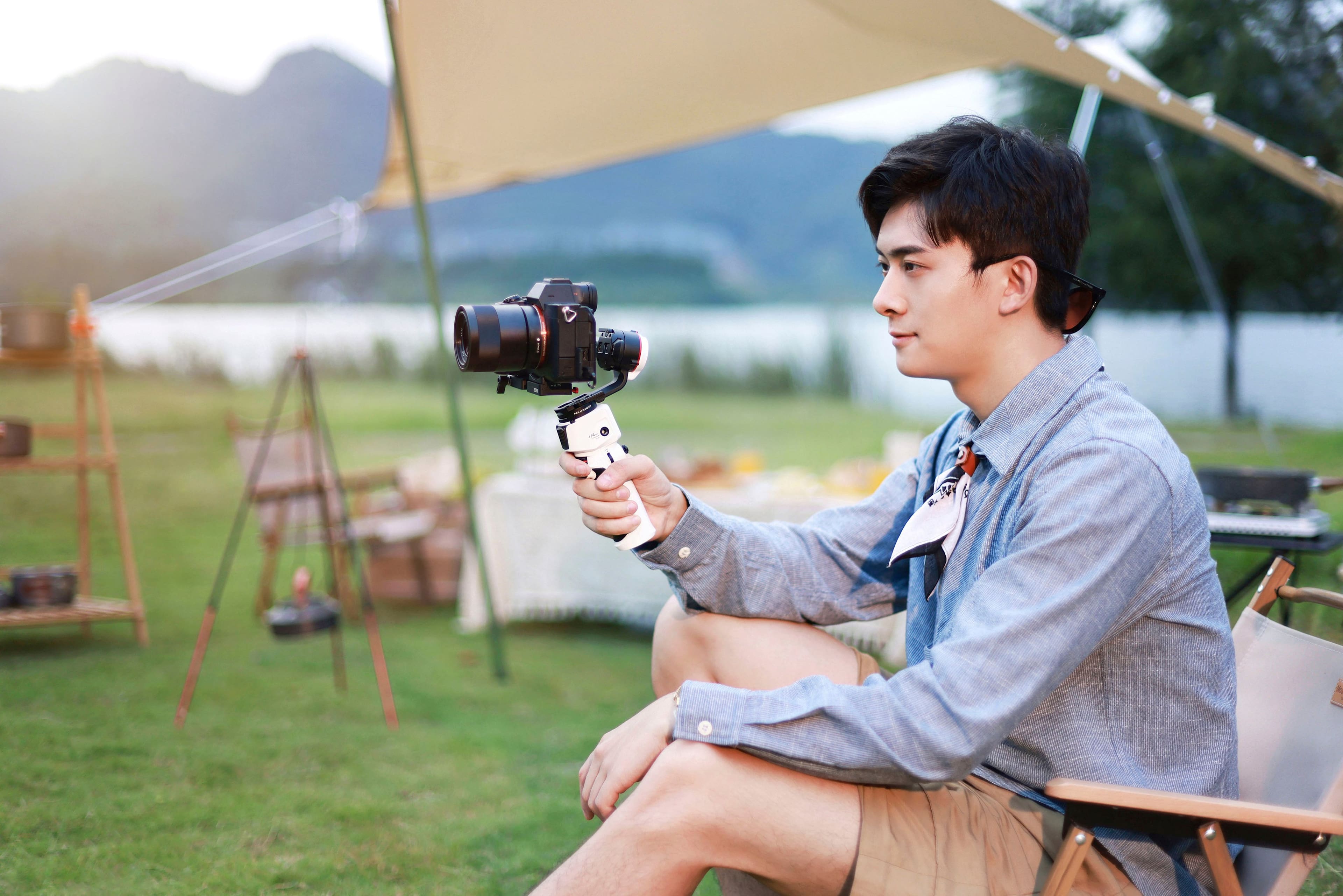 Alt View 19. Zhiyun - Crane M3 3-Axis Gimbal Stabilizer for Smartphones, Action Cameras, and Mirrorless Cameras with detachable tri-pod stand - White.