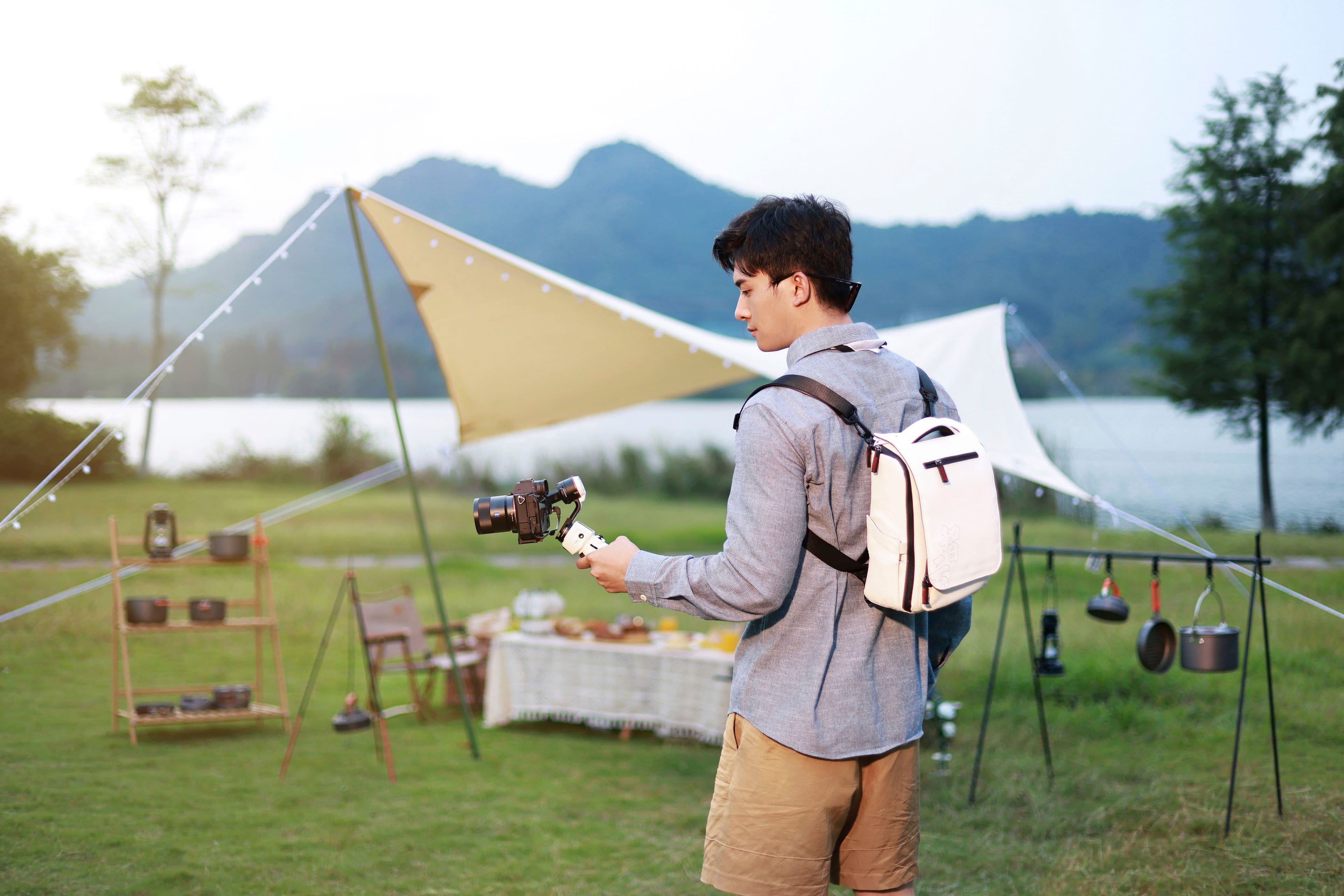 Alt View 21. Zhiyun - Crane M3 3-Axis Gimbal Stabilizer for Smartphones, Action Cameras, and Mirrorless Cameras with detachable tri-pod stand - White.