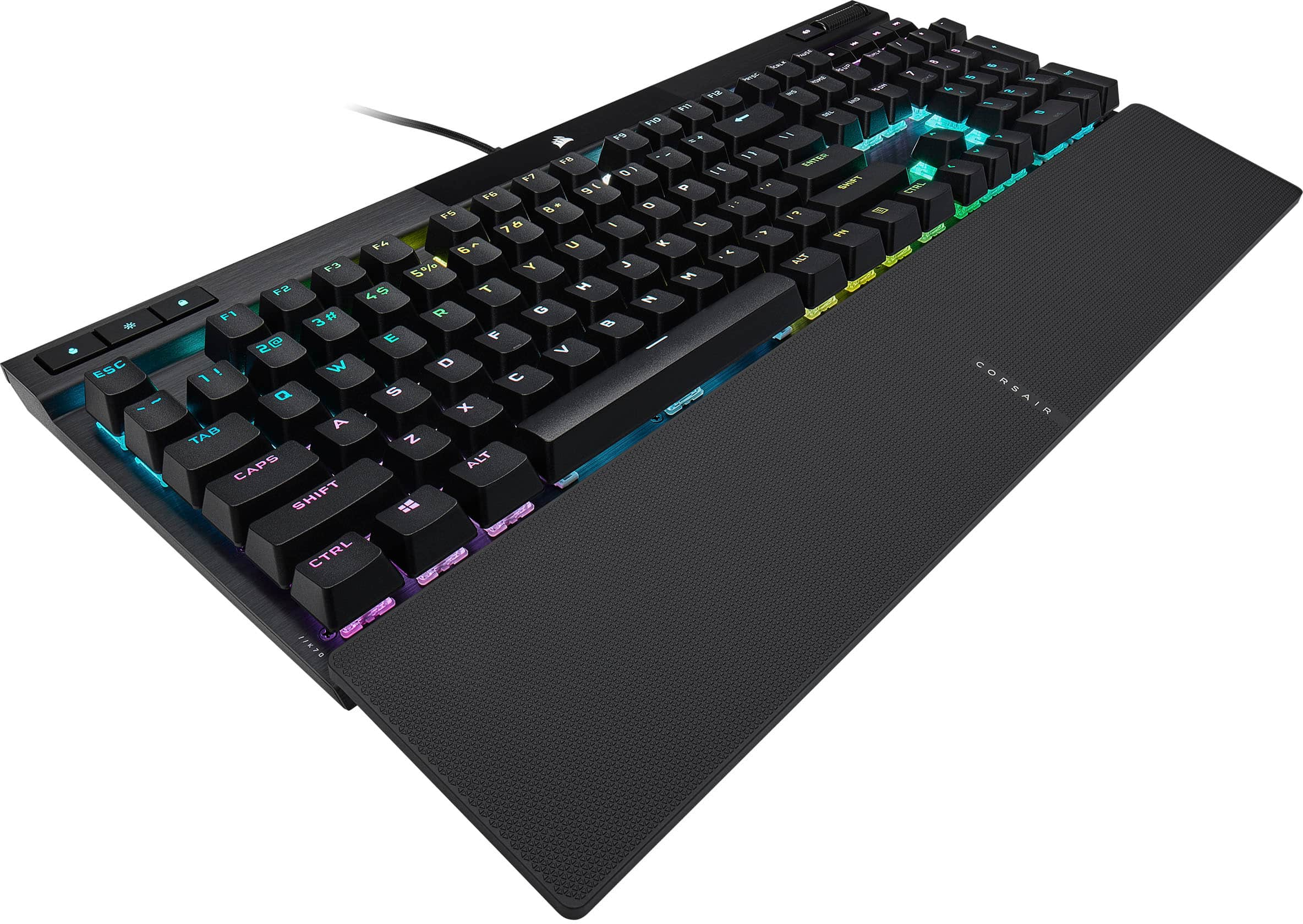 Left View: CORSAIR - K70 RGB PRO Full-size Wired Mechanical Cherry MX Speed Linear Switch Gaming Keyboard with PBT Double-Shot Keycaps - Black