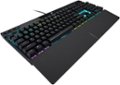 Left. CORSAIR - K70 RGB PRO Full-size Wired Mechanical Cherry MX Speed Linear Switch Gaming Keyboard with PBT Double-Shot Keycaps - Black.