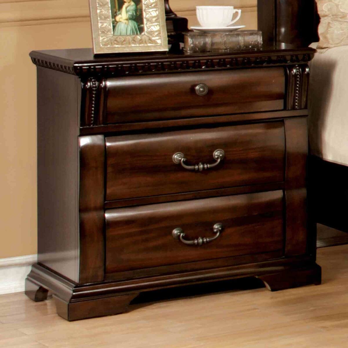 Front. Loheer - Loheer Cherry Finish Three Drawer Nightstand, Solid Wood Transitional Bedroom Furniture - Cherry.