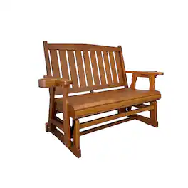 Fortune Candy - Wooden Patio Glider with Cup Holders, High Back and Deep Contoured Seat, for Porch Yard Garden (2-Seater) - Teak Tone
