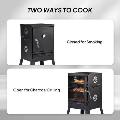 TWO WAYS TO COOK

Closed for Smoking

Open for Charcoal Grilling