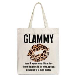OrnamentallyYou - Glammy Leopard Lips Canvas Tote Bag, Coquette Gift Shopper for Stylish and Glamorous Grandmas - Beige