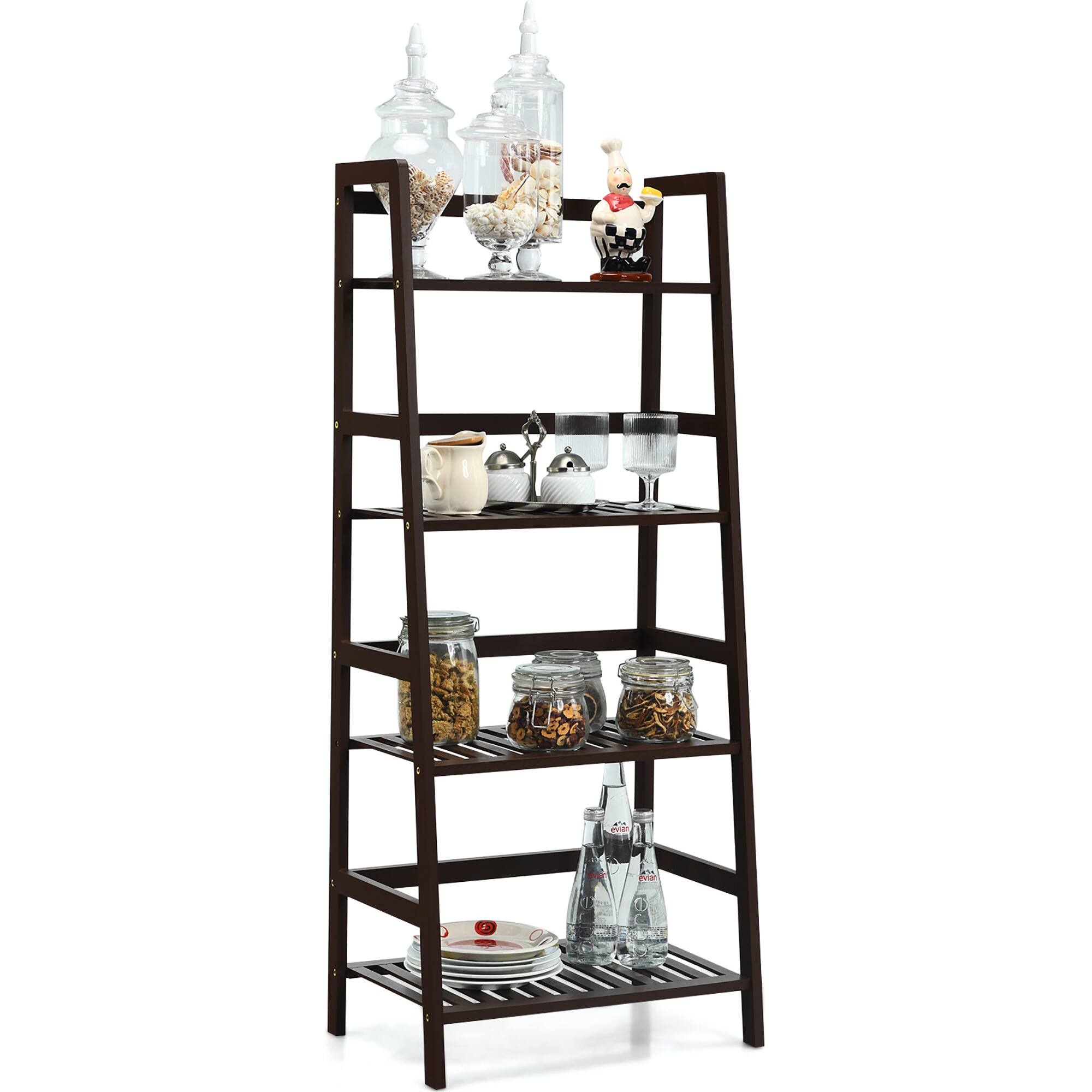 Alt View 1. Costway - 4-Tier Bamboo Ladder Shelf Plant Display Stand Rack Bookshelf - Dark Brown.