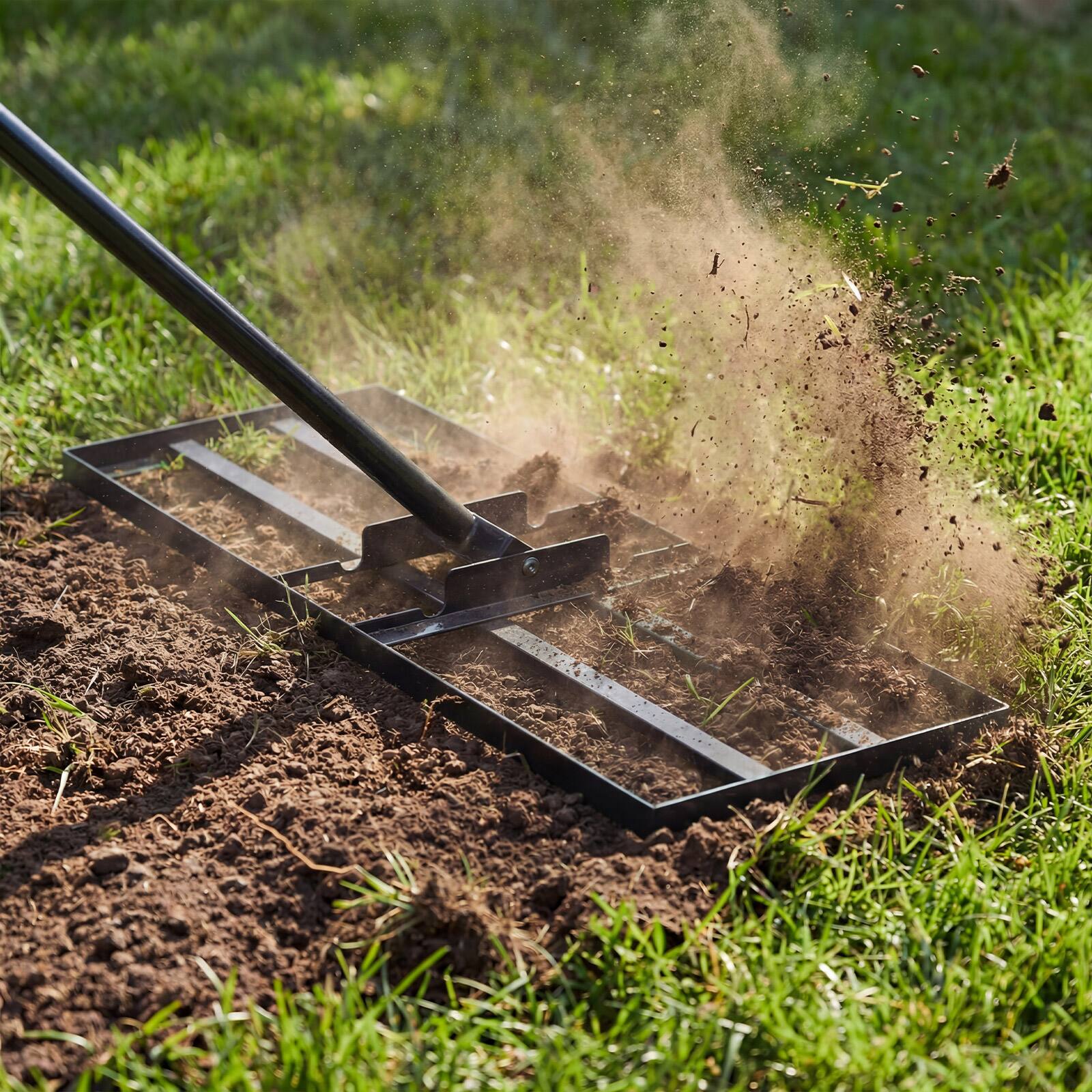 Alt View 1. Gymax - Gymax Lawn Leveling Rake 30'' x 10'' Heavy Duty Lawn Level Tool for Soil w/67'' Handle Black - Black.