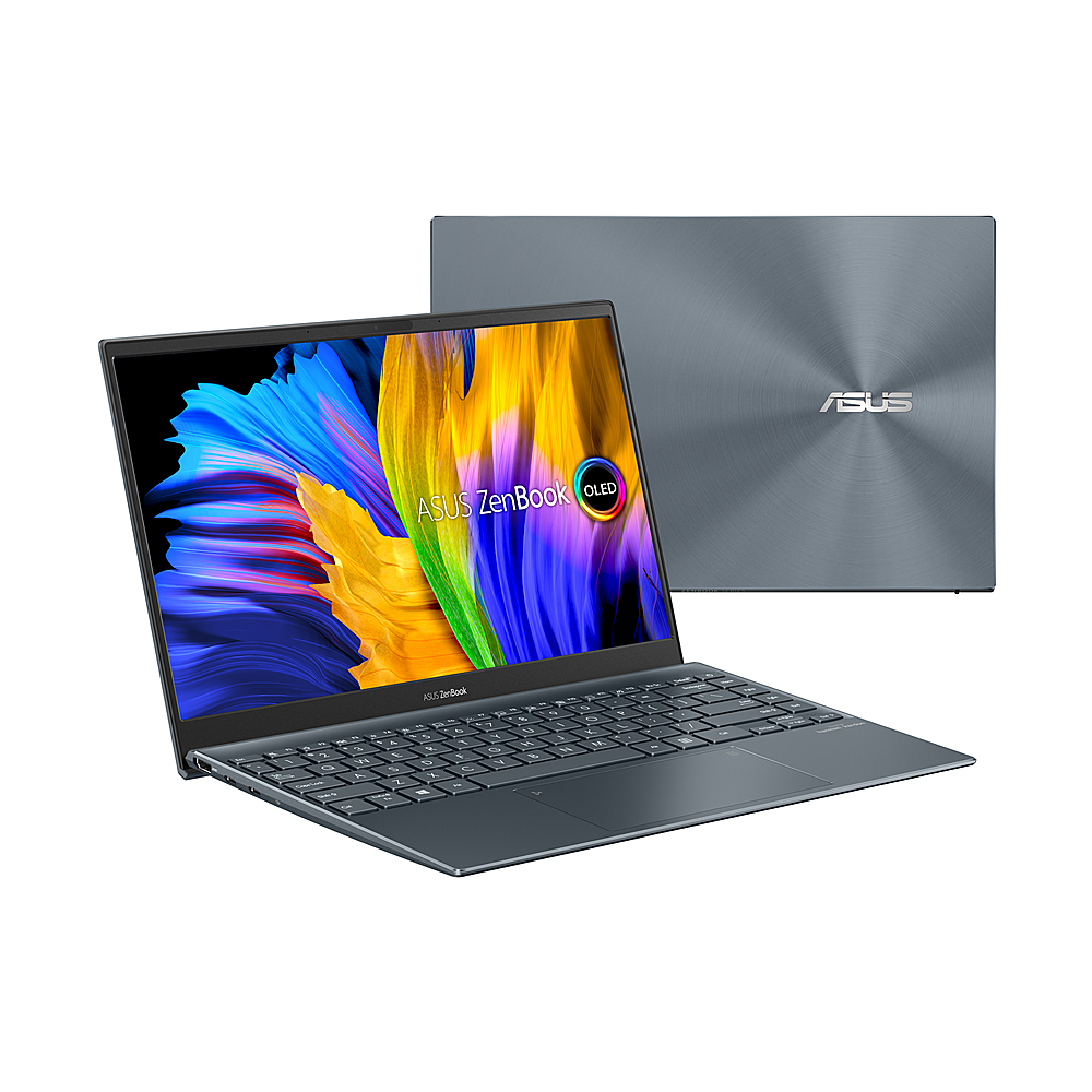 ASUS – ZenBook13 OLED Ultra-Slim Laptop, 13.3” OLED, AMD Ryzen 7 5700U, 8GB LPDDR4X RAM, 512GB PCIe SSD – Pine Gray