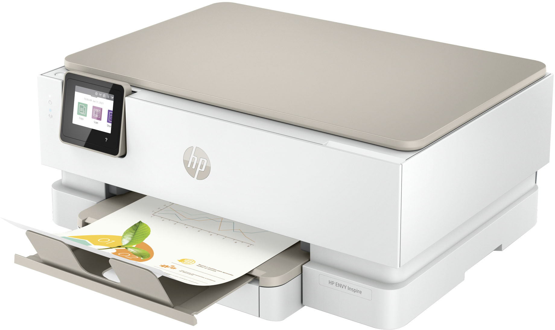 Angle View: HP - ENVY Inspire 7255e Wireless All-In-One Inkjet Photo Printer with 3 months of Instant Ink included with HP+ - White & Sandstone