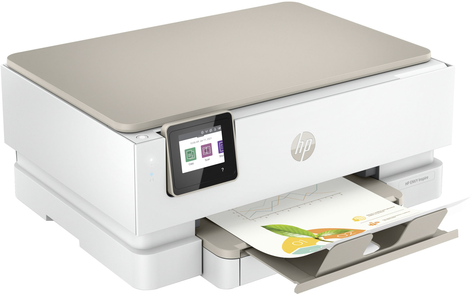 Left View: HP - ENVY Inspire 7255e Wireless All-In-One Inkjet Photo Printer with 3 months of Instant Ink included with HP+ - White & Sandstone