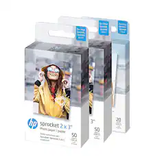 Front. HP - Sprocket 2" x 3" Premium Zink Sticky Backed Photo Paper Bundle - White.