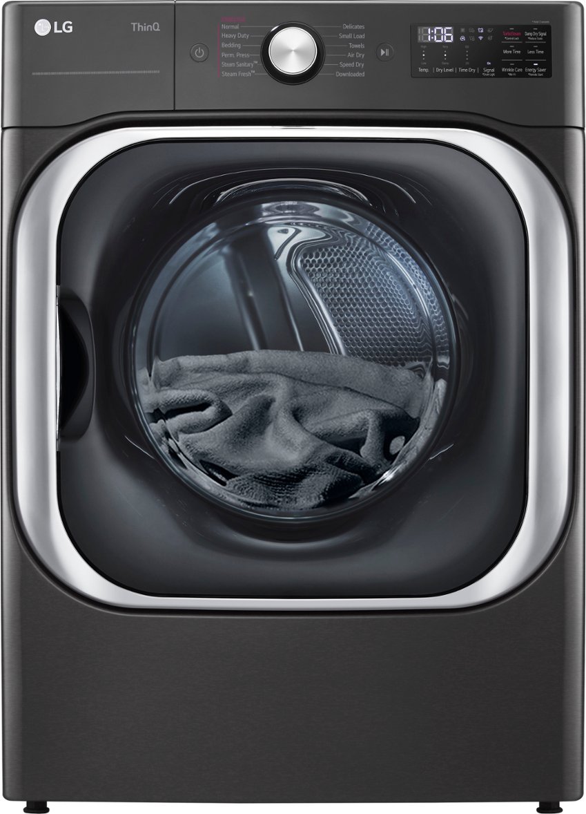 Zoom in on Front Zoom. LG - 9.0 Cu. Ft. Stackable Smart Gas Dryer with Steam and Built-In Intelligence - Black Steel.