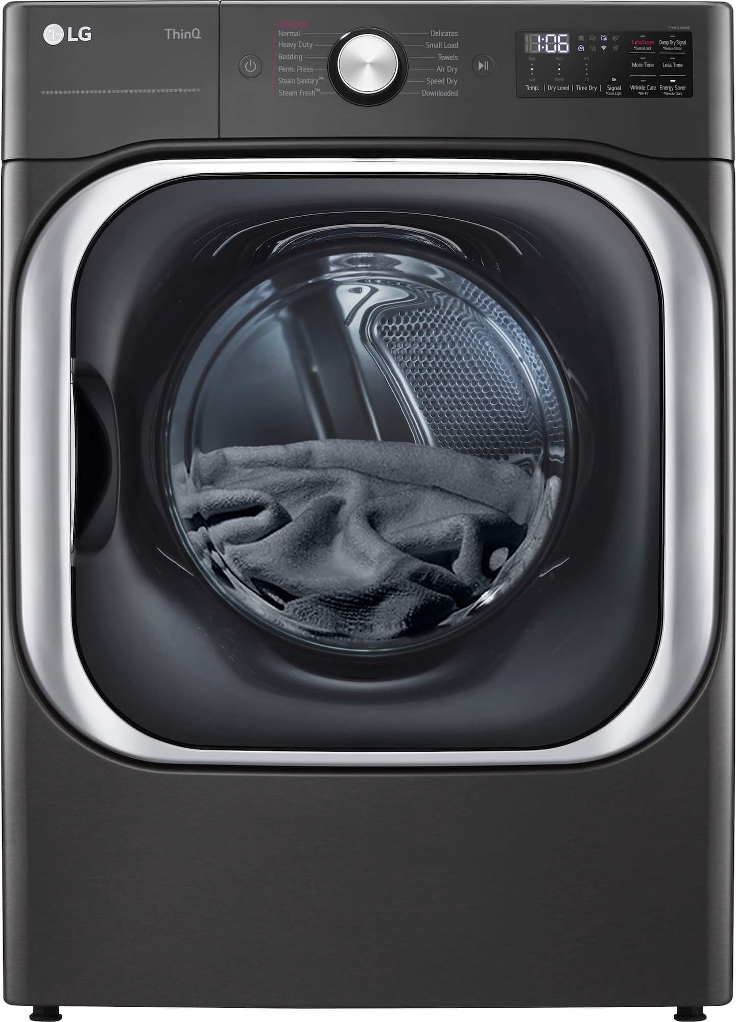 Zoom in on Front Zoom. LG - 9.0 Cu. Ft. Stackable Smart Gas Dryer with Steam and Built-In Intelligence - Black Steel.