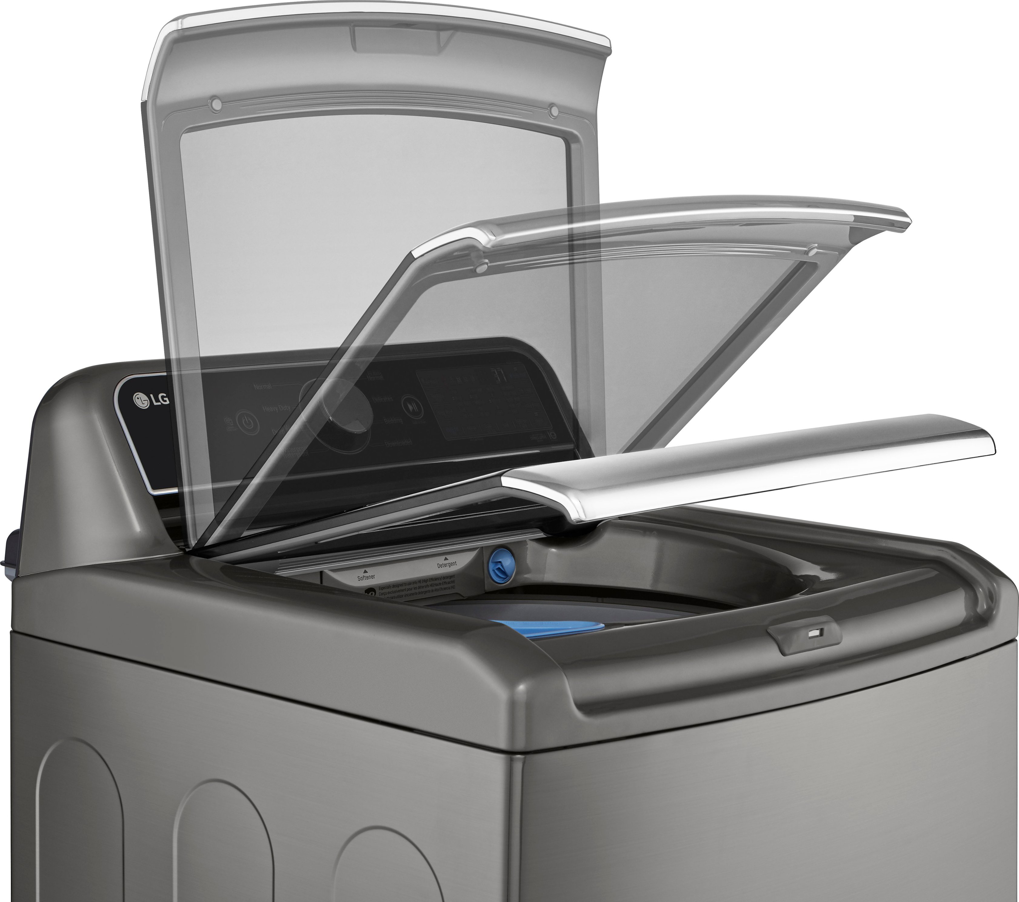 Left View: LG - 5.3 Cu. Ft. High-Efficiency Smart Top Load Washer with 4-Way Agitator and TurboWash3D - Graphite Steel