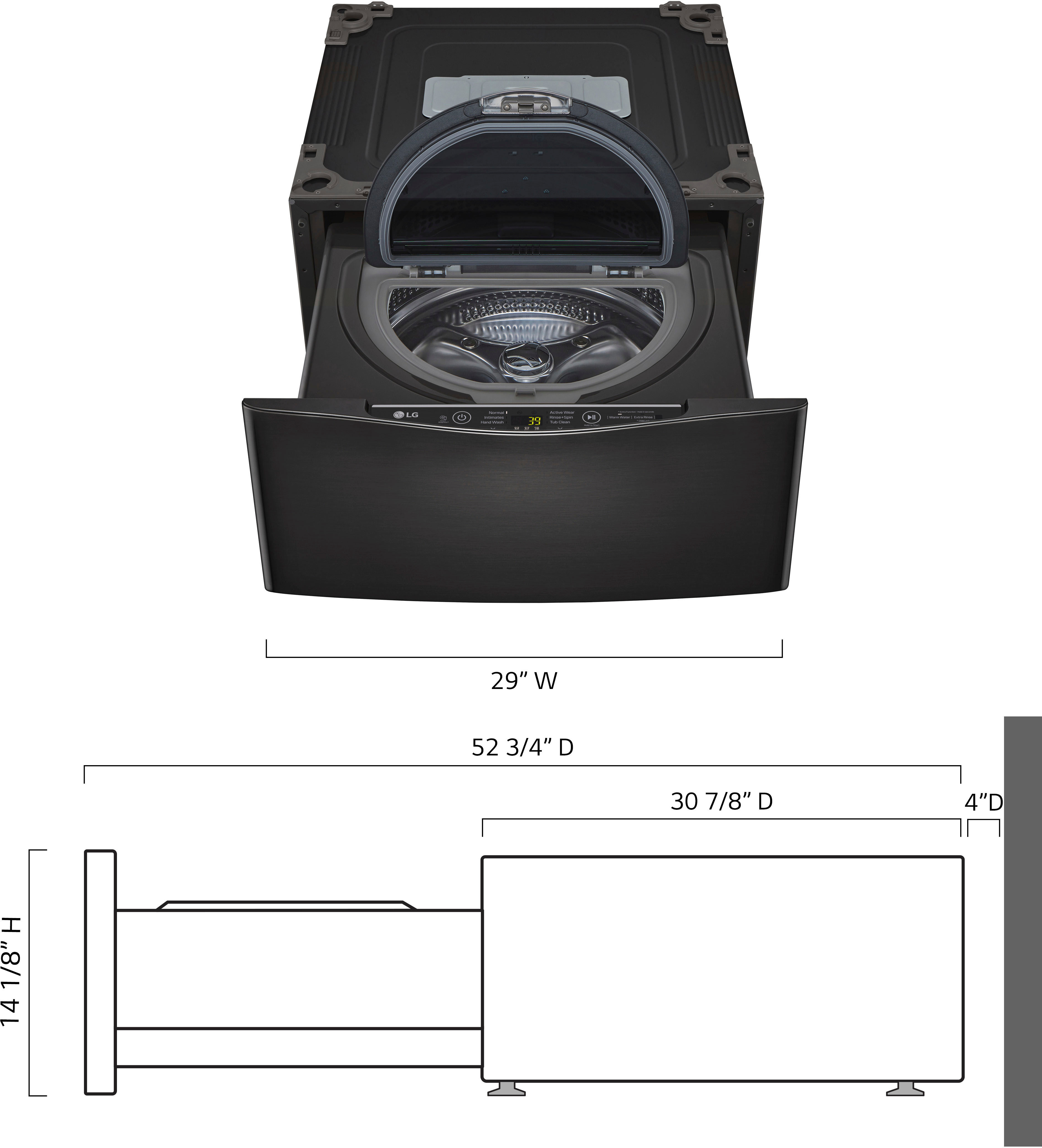 Left View: LG - SideKick 1.0 Cu. Ft. High-Efficiency Smart Top Load Pedestal Washer with 3-Motion Technology - Black Steel