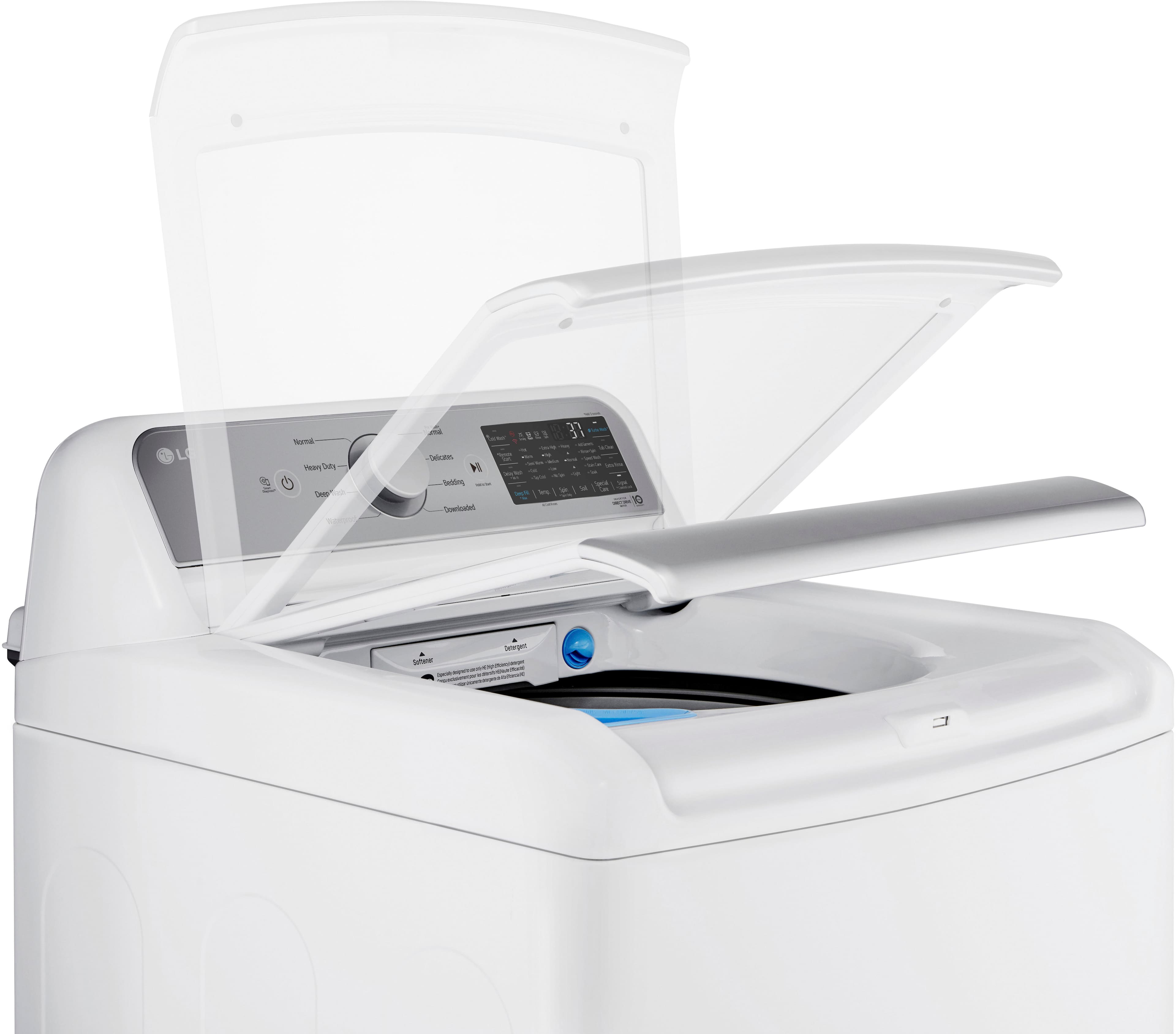 Angle. LG - 5.3 Cu. Ft. High-Efficiency Smart Top Load Washer with 4-Way Agitator - White.