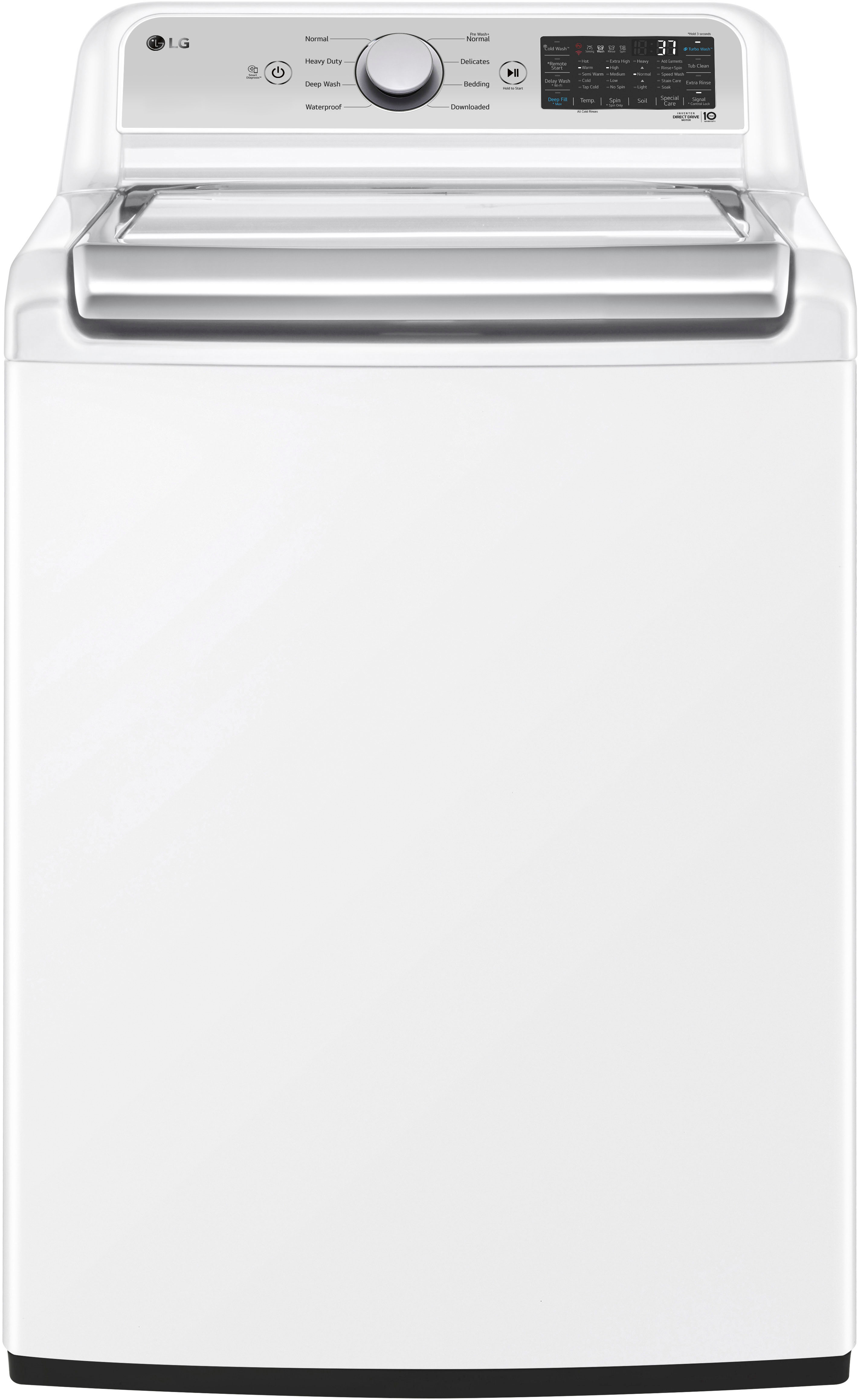 LG 5.3 Cu. Ft. High-Efficiency Smart Top Washer with 4-Way Agitator and TurboWash3D White WT7405CW Best Buy