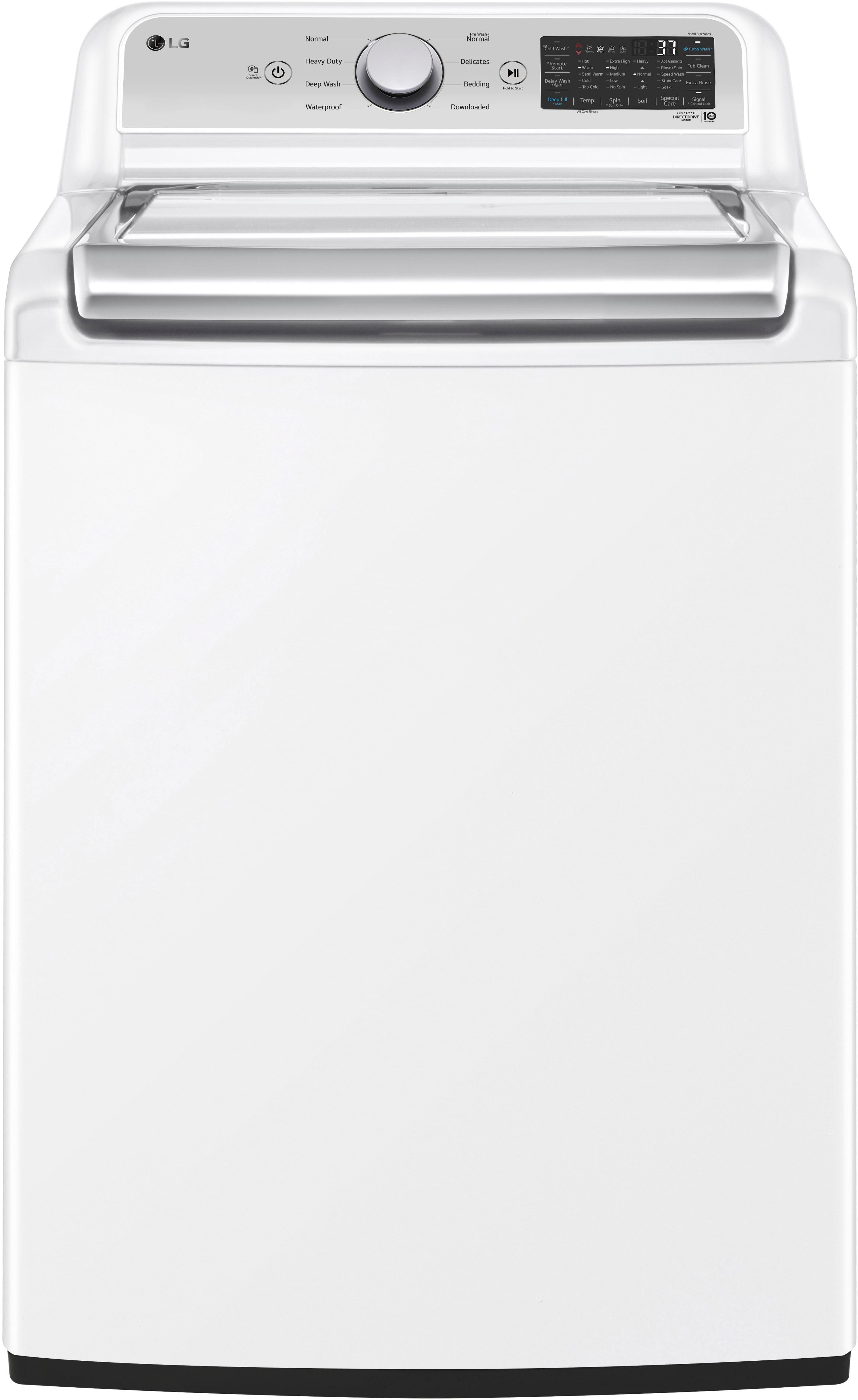 Front. LG - 5.3 Cu. Ft. High-Efficiency Smart Top Load Washer with 4-Way Agitator - White.