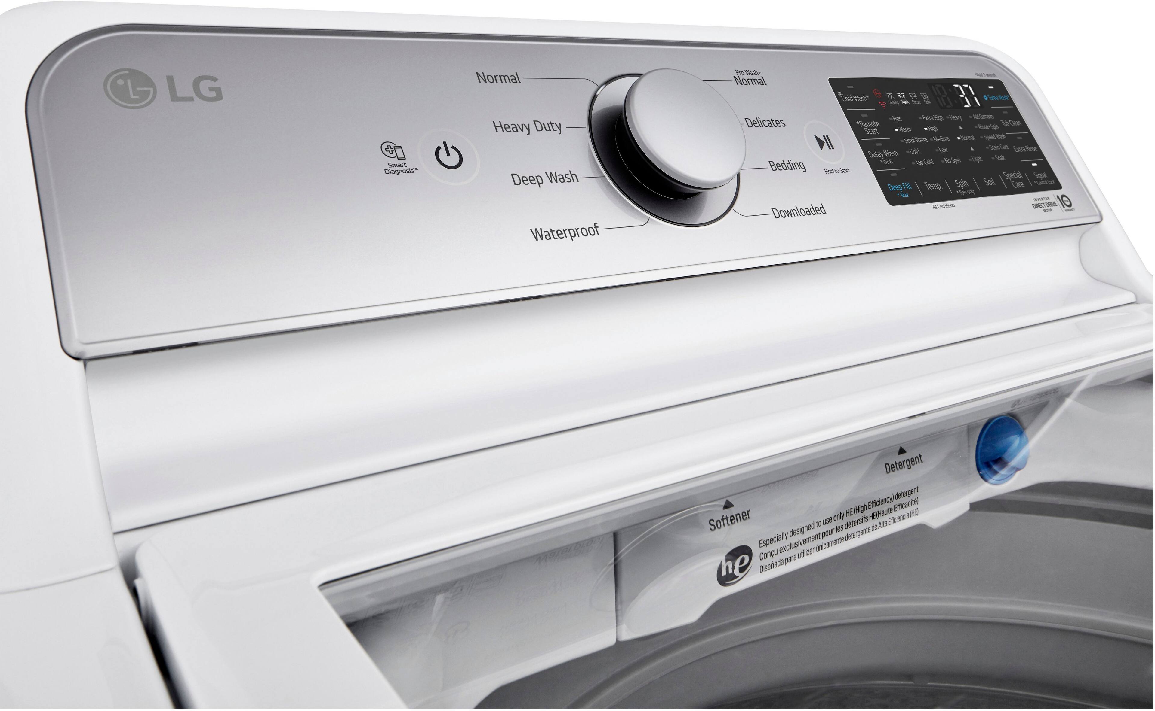 Alt View 19. LG - 5.3 Cu. Ft. High-Efficiency Smart Top Load Washer with 4-Way Agitator - White.