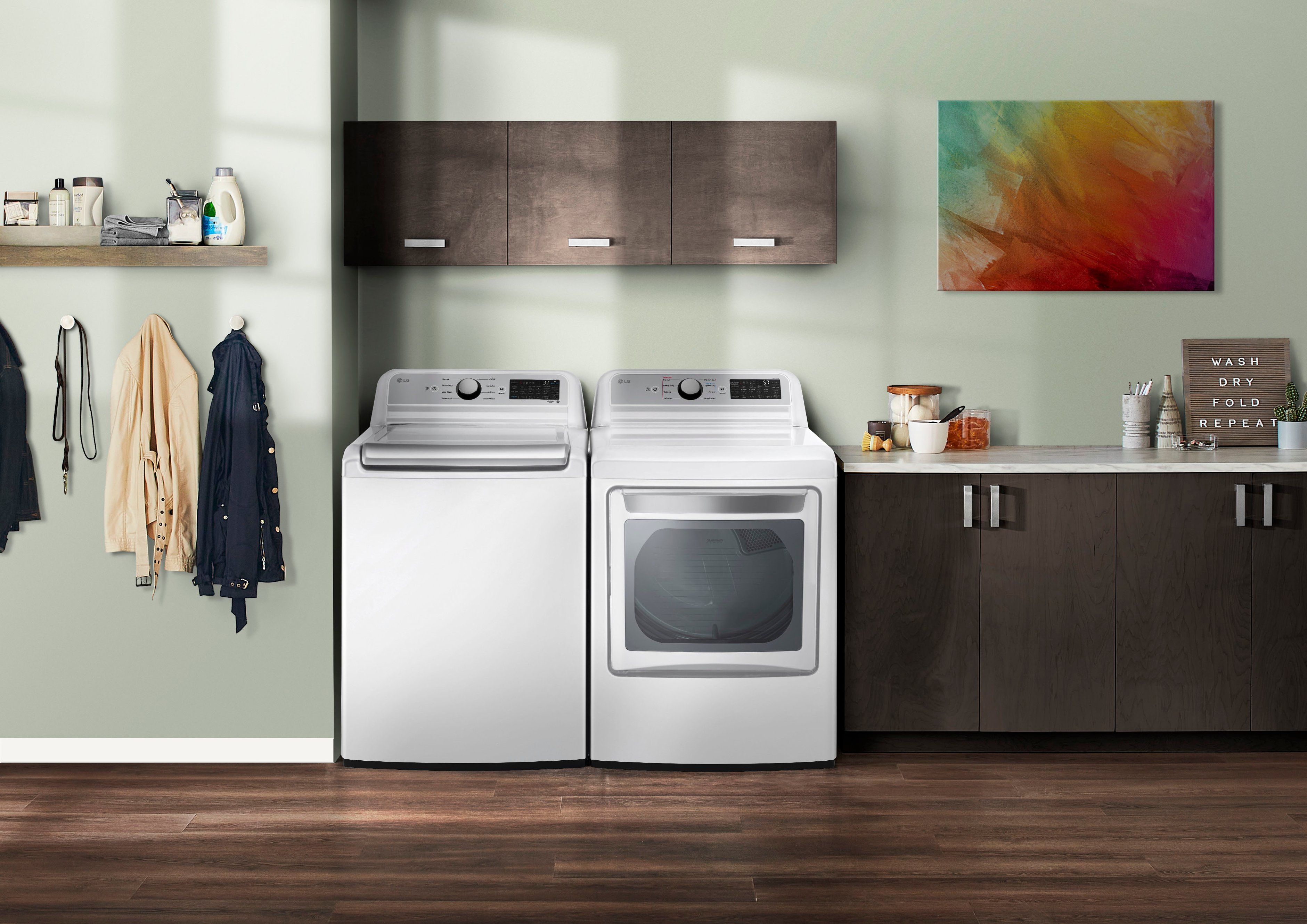 LG 5.3 cu. ft. Top Load Washer with 4-Way Agitator and 7.3 cu. ft. ELECTRIC  Dryer with EasyLoad Door